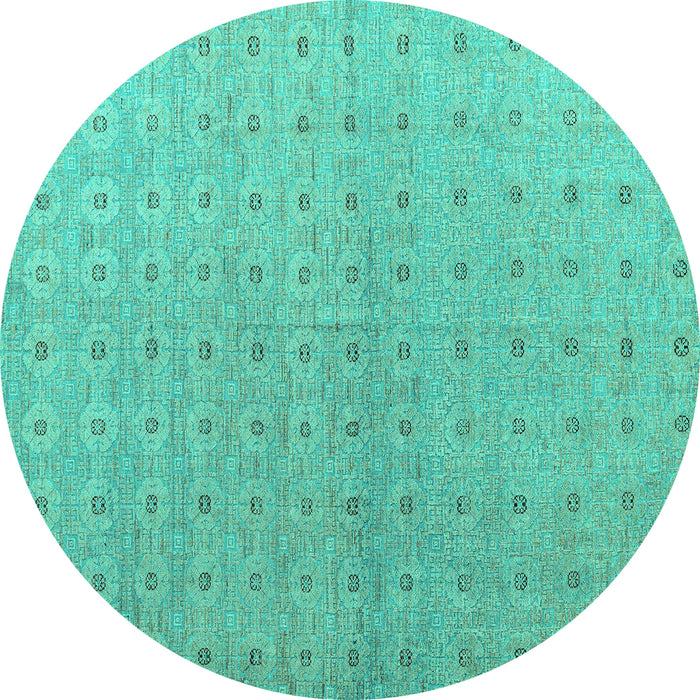 Round Abstract Turquoise Modern Rug, abs4643turq