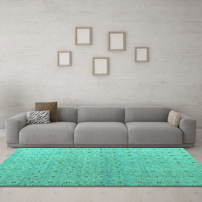 Machine Washable Abstract Turquoise Modern Area Rugs in a Living Room,, wshabs4643turq