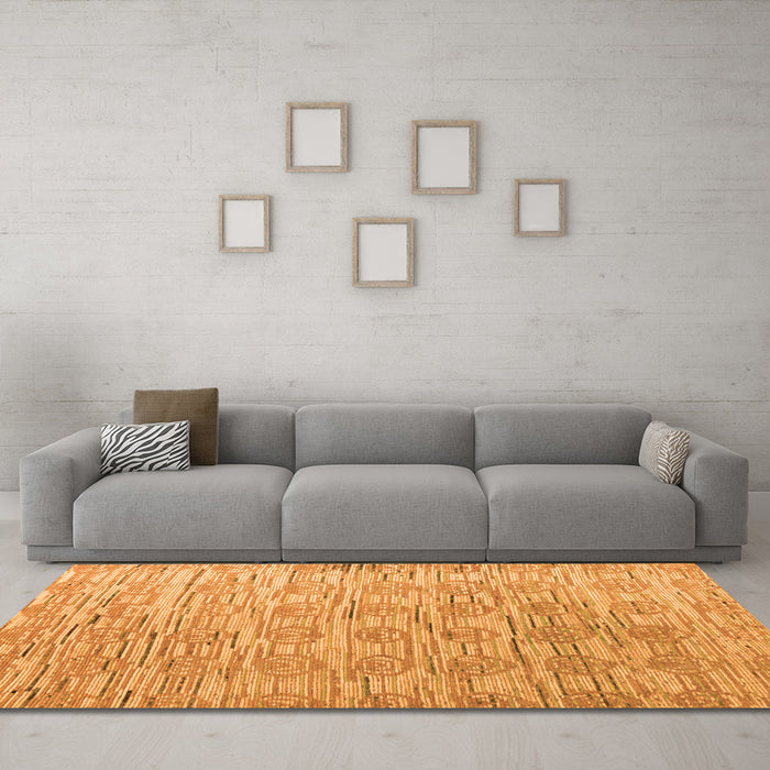 Machine Washable Abstract Orange Modern Area Rugs in a Living Room, wshabs4644org