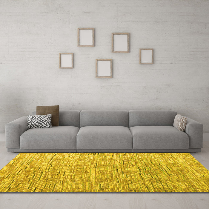 Machine Washable Abstract Yellow Modern Rug in a Living Room, wshabs4644yw