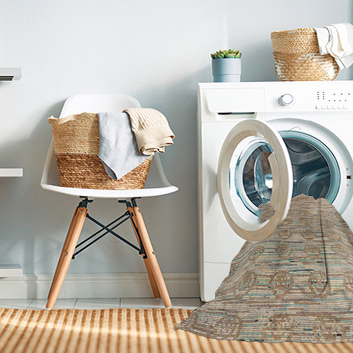 Machine Washable Abstract Dark Almond Brown Rug in a Washing Machine, wshabs4644