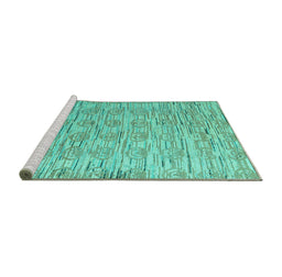 Sideview of Machine Washable Abstract Turquoise Modern Area Rugs, wshabs4644turq