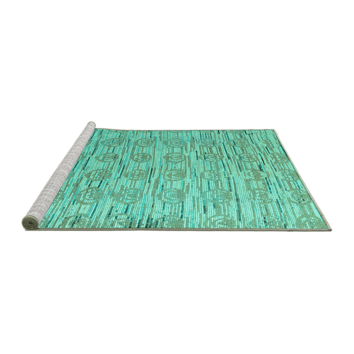 Sideview of Machine Washable Abstract Turquoise Modern Area Rugs, wshabs4644turq