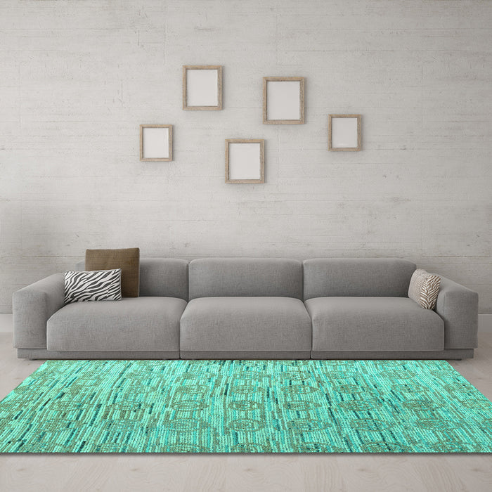 Machine Washable Abstract Turquoise Modern Area Rugs in a Living Room,, wshabs4644turq