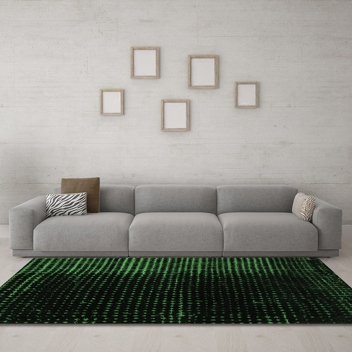 Machine Washable Abstract Emerald Green Modern Area Rugs in a Living Room,, wshabs4645emgrn