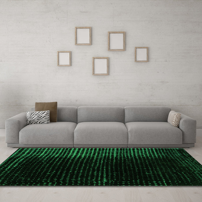 Machine Washable Abstract Green Modern Area Rugs in a Living Room,, wshabs4645grn