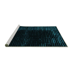 Sideview of Machine Washable Abstract Turquoise Modern Area Rugs, wshabs4646turq