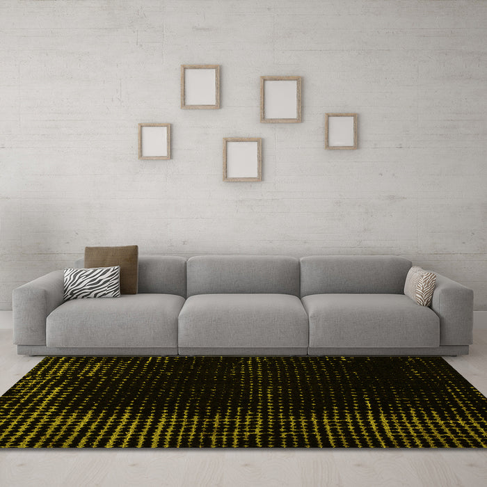 Machine Washable Abstract Yellow Modern Rug in a Living Room, wshabs4646yw
