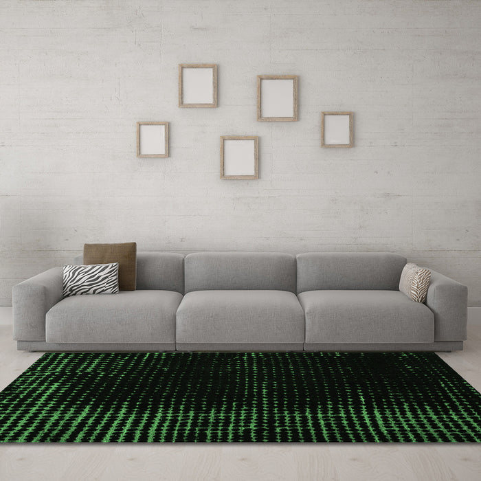 Machine Washable Abstract Emerald Green Modern Area Rugs in a Living Room,, wshabs4646emgrn