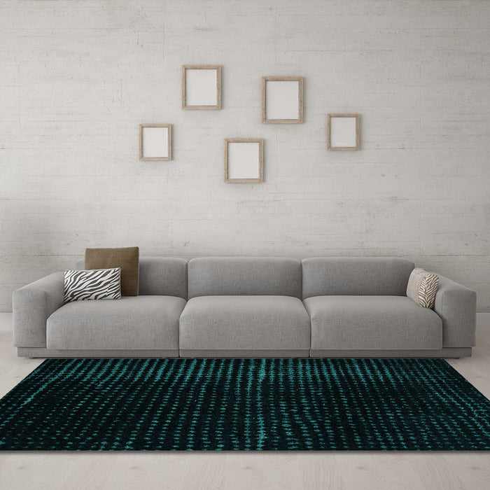 Machine Washable Abstract Turquoise Modern Area Rugs in a Living Room,, wshabs4647turq