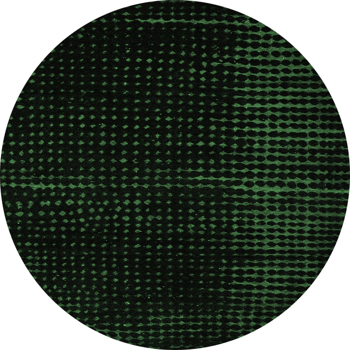 Round Machine Washable Abstract Emerald Green Modern Area Rugs, wshabs4647emgrn