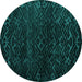 Round Machine Washable Abstract Turquoise Modern Area Rugs, wshabs4648turq