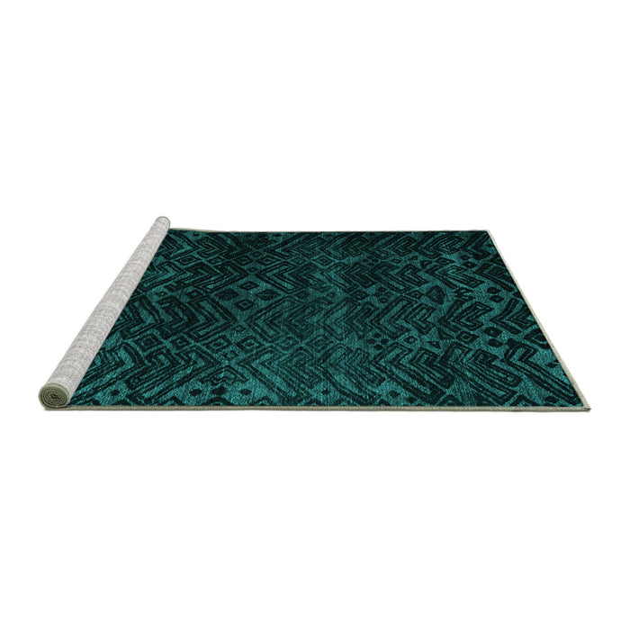 Sideview of Machine Washable Abstract Turquoise Modern Area Rugs, wshabs4648turq