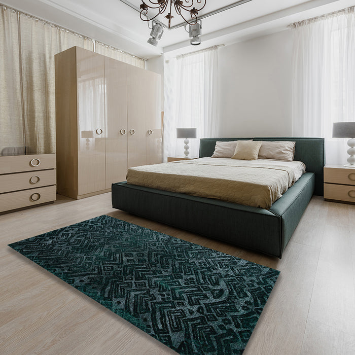 Machine Washable Abstract Black Rug in a Bedroom, wshabs4648