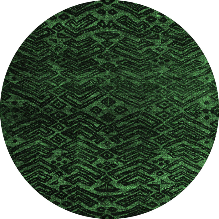 Round Machine Washable Abstract Emerald Green Modern Area Rugs, wshabs4648emgrn
