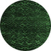 Round Machine Washable Abstract Emerald Green Modern Area Rugs, wshabs4648emgrn