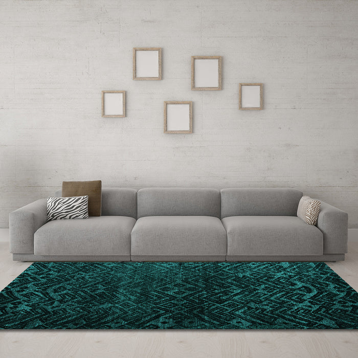 Machine Washable Abstract Turquoise Modern Area Rugs in a Living Room,, wshabs4648turq