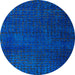 Round Machine Washable Abstract Blueberry Blue Rug, wshabs4649