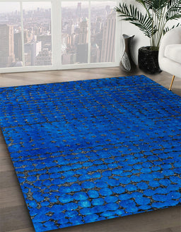 Abstract Blue Modern Rug in Family Room, abs4649