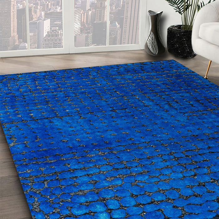 Abstract Blue Modern Rug in Family Room, abs4649