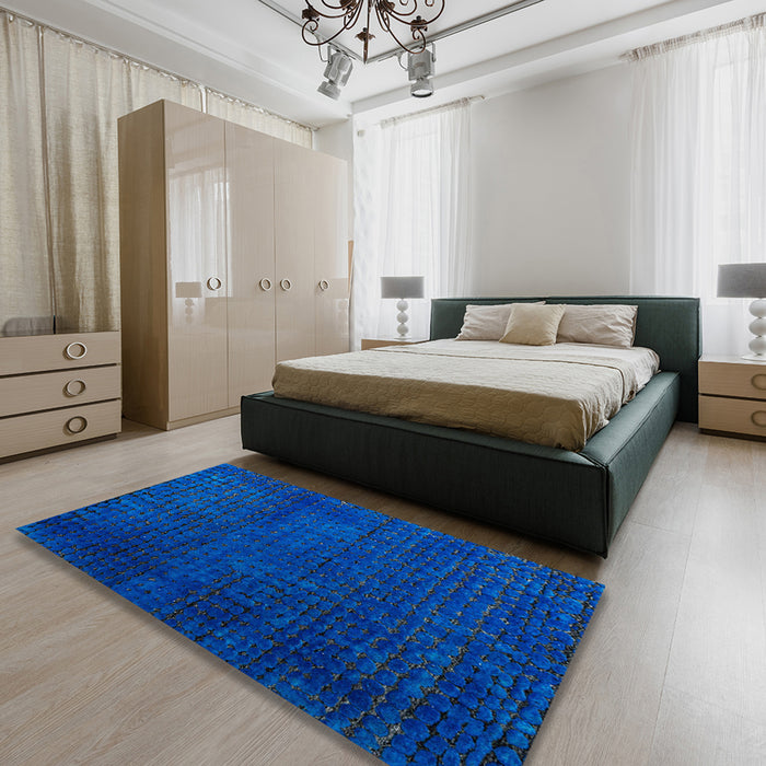 Abstract Blue Modern Rug in a Bedroom, abs4649