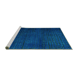 Sideview of Machine Washable Abstract Turquoise Modern Area Rugs, wshabs4649turq