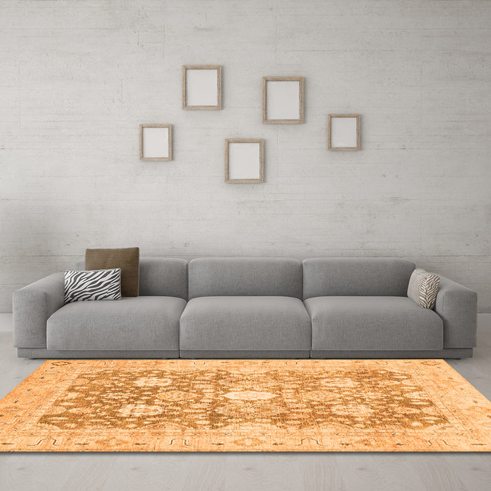 Machine Washable Abstract Orange Modern Area Rugs in a Living Room, wshabs464org