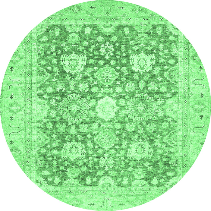 Round Machine Washable Abstract Emerald Green Modern Area Rugs, wshabs464emgrn