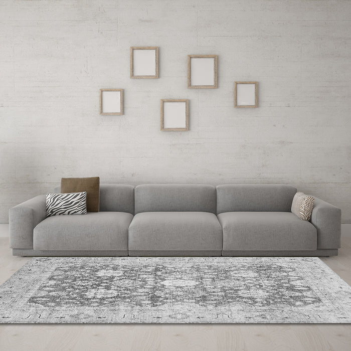 Machine Washable Abstract Gray Modern Rug in a Living Room,, wshabs464gry