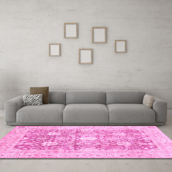 Machine Washable Abstract Pink Modern Rug in a Living Room, wshabs464pnk
