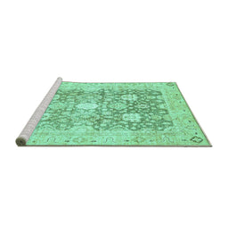 Sideview of Machine Washable Abstract Turquoise Modern Area Rugs, wshabs464turq