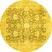 Round Machine Washable Abstract Yellow Modern Rug, wshabs464yw