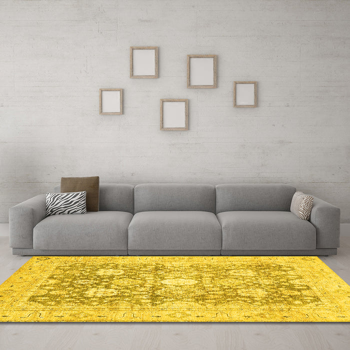Machine Washable Abstract Yellow Modern Rug in a Living Room, wshabs464yw
