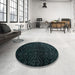 Round Abstract Dark Blue Grey Blue Modern Rug in a Office, abs4650