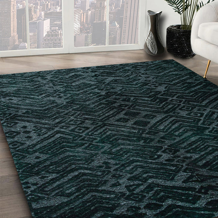 Abstract Dark Blue Grey Blue Modern Rug in Family Room, abs4650