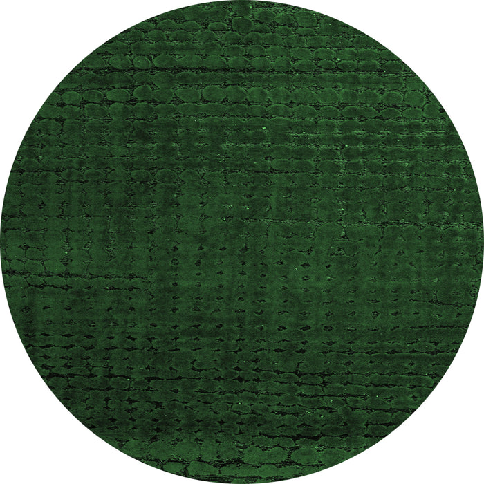 Round Machine Washable Abstract Emerald Green Modern Area Rugs, wshabs4651emgrn