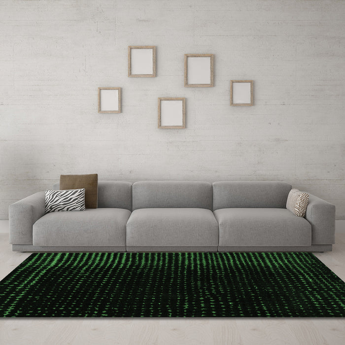 Machine Washable Abstract Emerald Green Modern Area Rugs in a Living Room,, wshabs4652emgrn