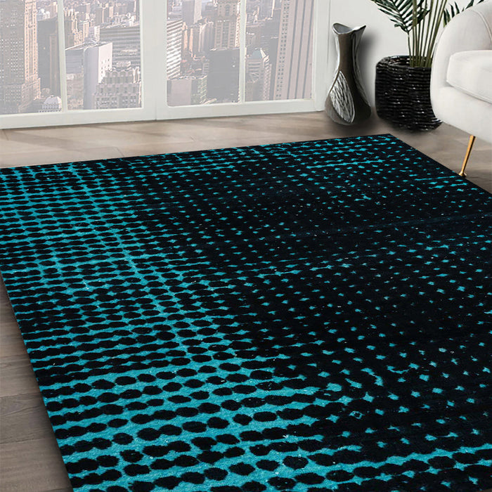 Machine Washable Abstract Medium Teal Green Rug in a Family Room, wshabs4653