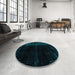 Round Machine Washable Abstract Medium Teal Green Rug in a Office, wshabs4653