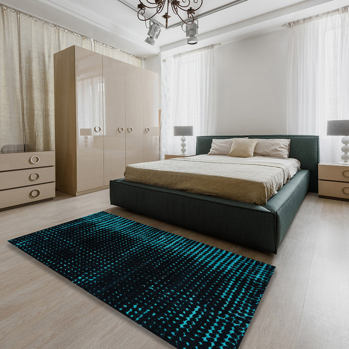 Machine Washable Abstract Medium Teal Green Rug in a Bedroom, wshabs4653