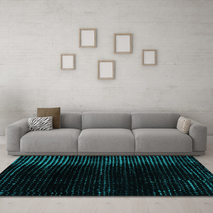 Machine Washable Abstract Turquoise Modern Area Rugs in a Living Room,, wshabs4653turq