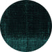 Round Machine Washable Abstract Turquoise Modern Area Rugs, wshabs4654turq