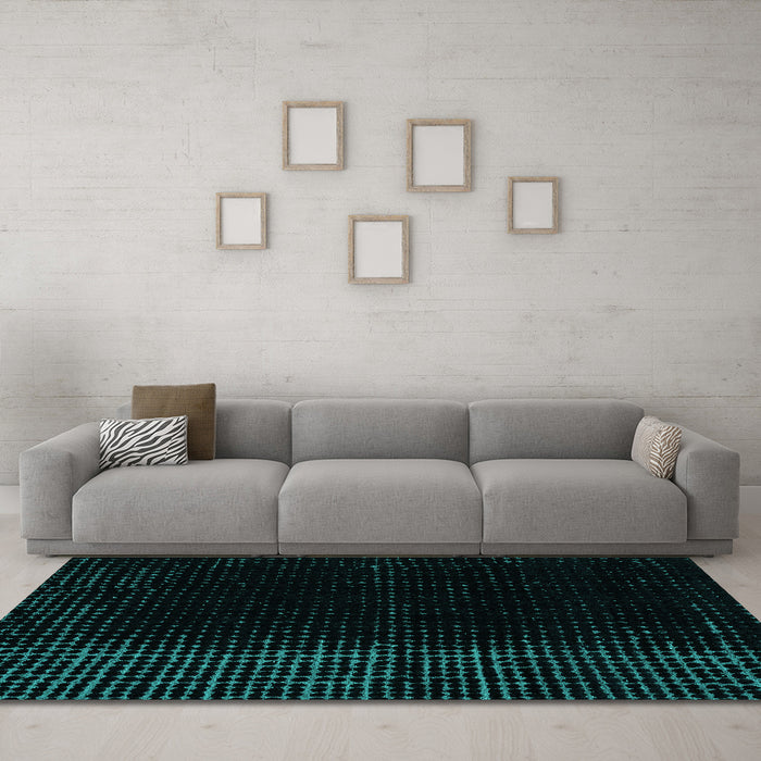 Machine Washable Abstract Turquoise Modern Area Rugs in a Living Room,, wshabs4654turq