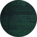 Round Machine Washable Abstract Green Modern Area Rugs, wshabs4655grn