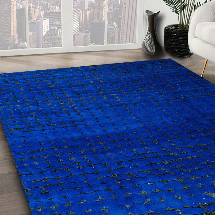 Machine Washable Abstract Cobalt Blue Rug in a Family Room, wshabs4655
