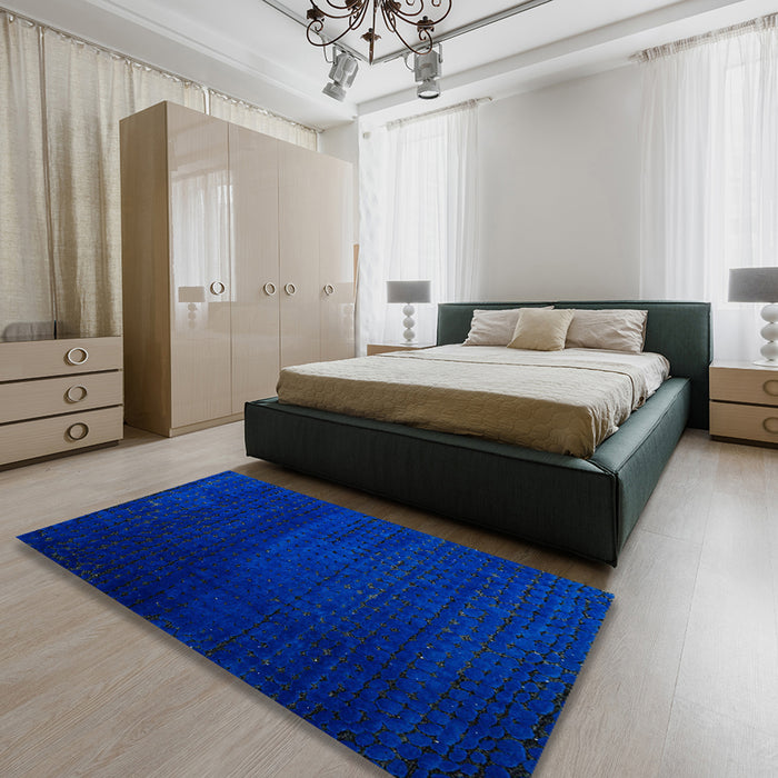 Abstract Cobalt Blue Modern Rug in a Bedroom, abs4655