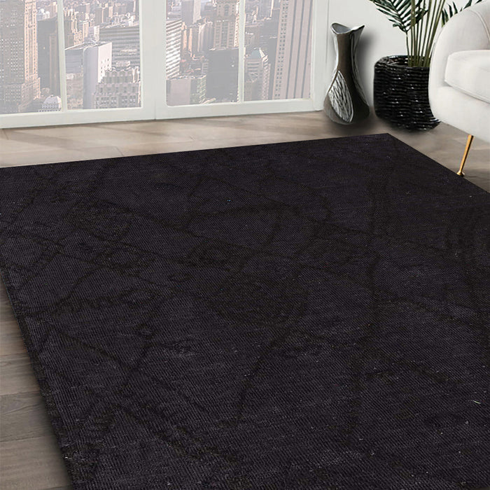 Machine Washable Abstract Charcoal Black Rug in a Family Room, wshabs4656