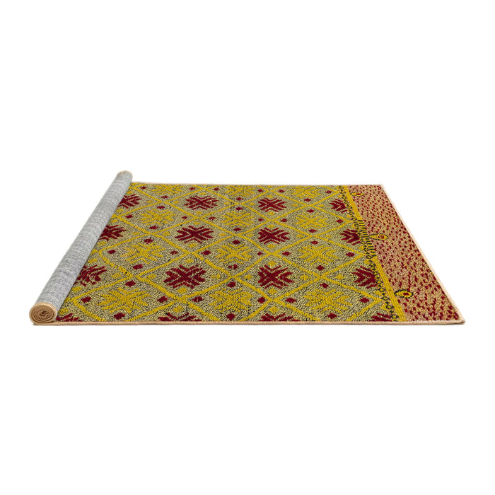 Sideview of Machine Washable Abstract Saffron Yellow Rug, wshabs4657