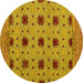 Round Machine Washable Abstract Yellow Modern Rug, wshabs4657yw