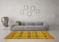 Machine Washable Abstract Yellow Modern Rug, wshabs4657yw